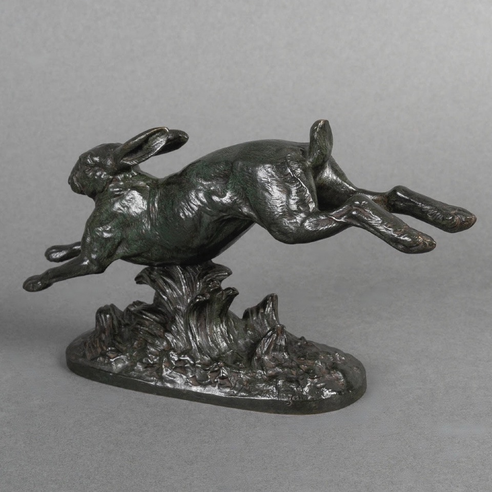 Sculpture  - Le Lièvre Courant , Alfred Barye (1839-1882) - Bronze-photo-2