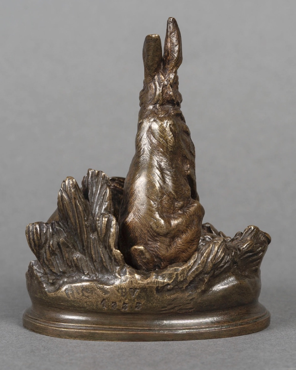 Sculpture - Couple De Lièvres , Alfred Dubucand (1828-1894) - Bronze-photo-1