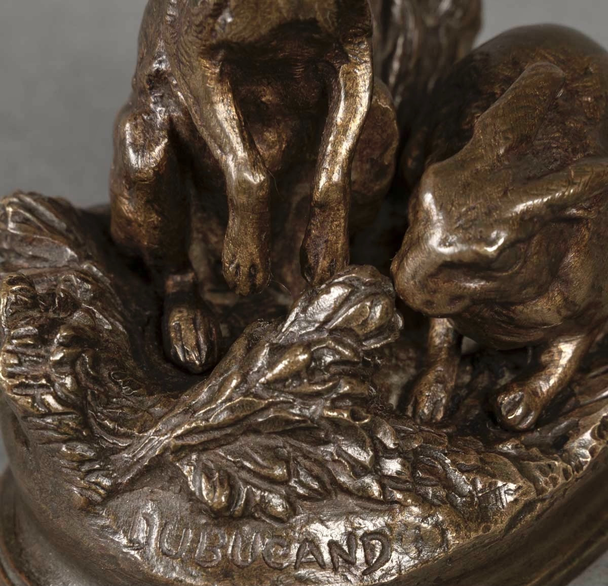Sculpture - Couple De Lièvres , Alfred Dubucand (1828-1894) - Bronze-photo-6