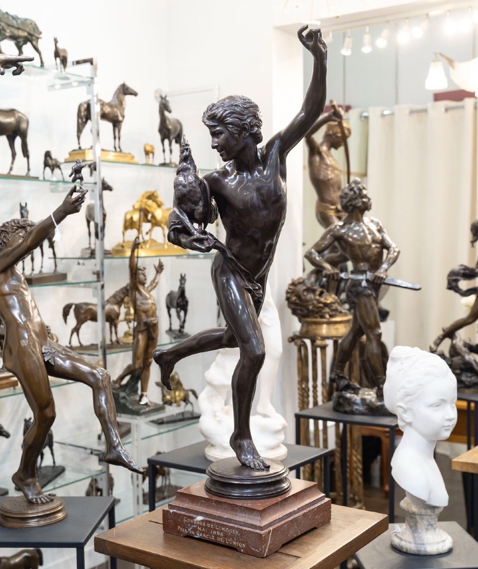 Sculpture – Le Vainqueur Au Combat De Coqs , Alexandre Falguière (1831-1900) – Bronze-photo-2