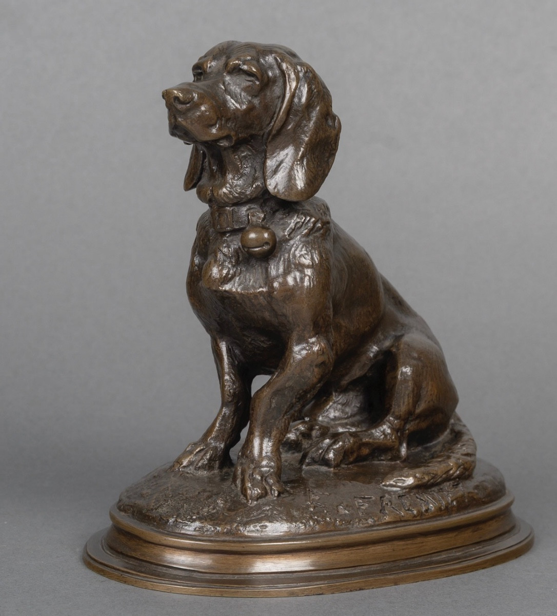 Sculpture - Seated Basset Hound (ravageot) , Emmanuel Fremiet (1824-1910) - Bronze