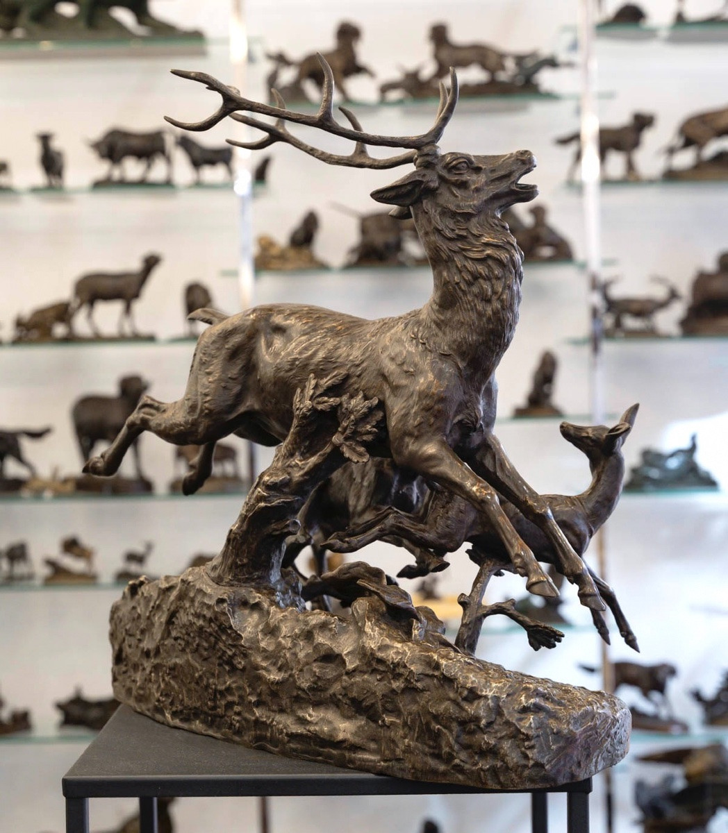 Sculpture - Famille De Cervidés , Clovis - Edmond Masson (1838-1913) - Bronze-photo-1