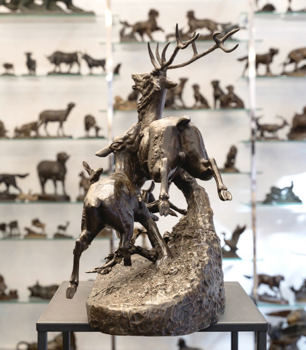 Sculpture - Famille De Cervidés , Clovis - Edmond Masson (1838-1913) - Bronze-photo-3