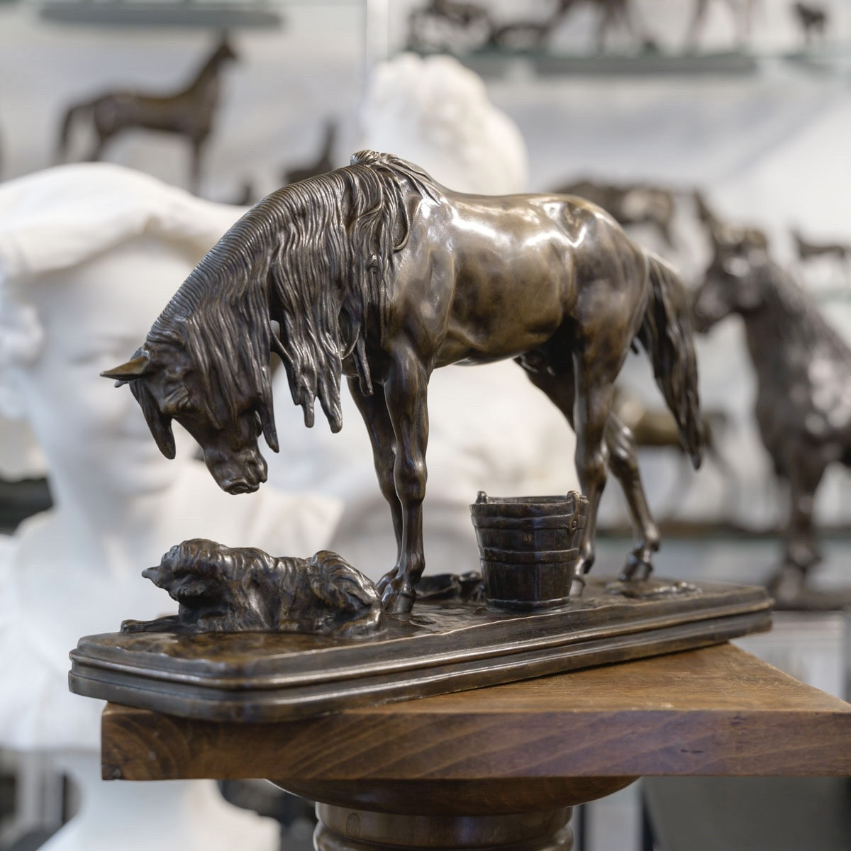 Sculpture - Cheval Et Chien À L' Écurie , Henri - Alfred Jacquemart (1824-1896) - Bronze-photo-1