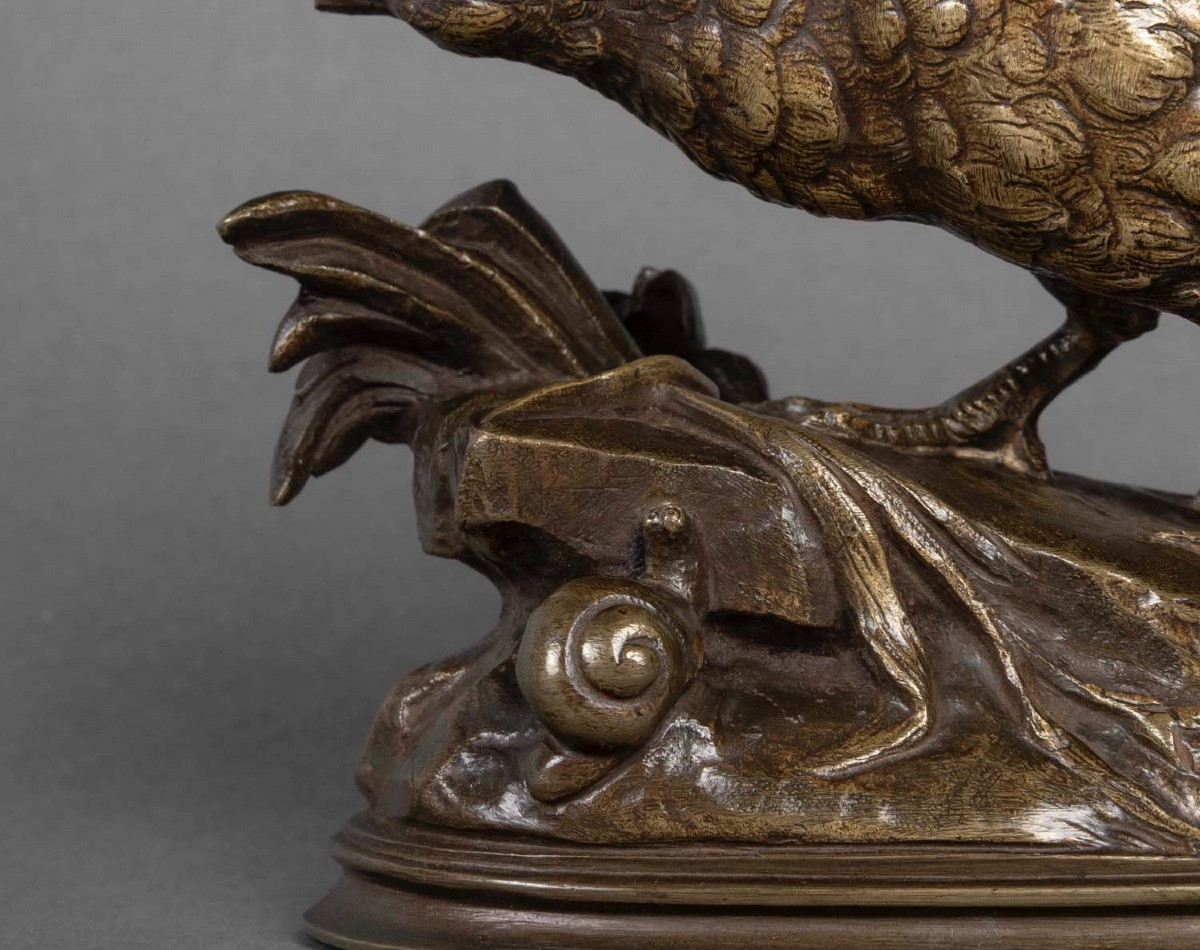 Sculpture  - La Perdrix Et L'Escargot , Prosper Lecourtier (1851-1924) - Bronze-photo-4