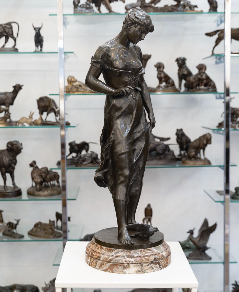 Sculpture - The Return Of The Swallows , Emile Joseph Nestor Carlier (1849-1927) - Bronze -photo-2