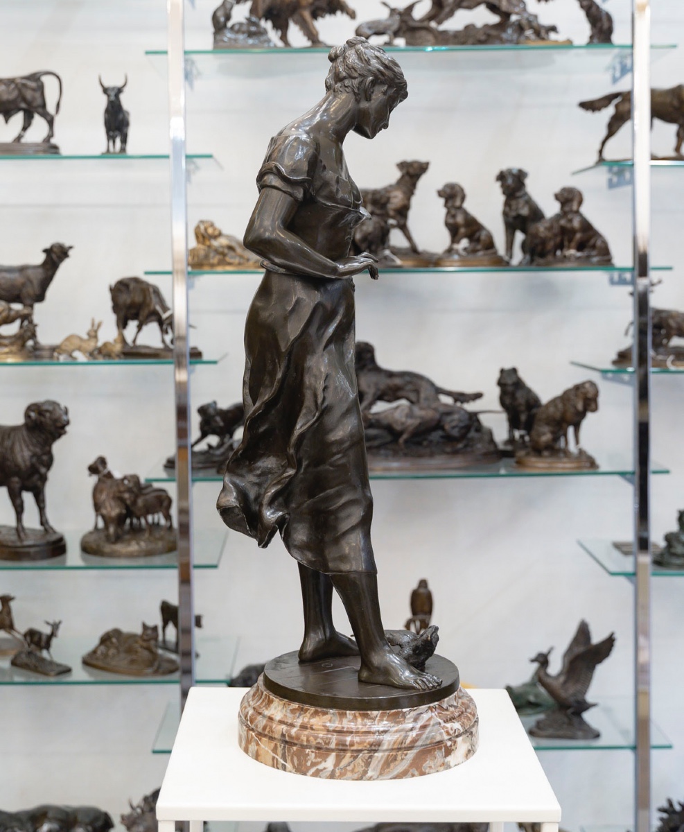 Sculpture - The Return Of The Swallows , Emile Joseph Nestor Carlier (1849-1927) - Bronze -photo-3