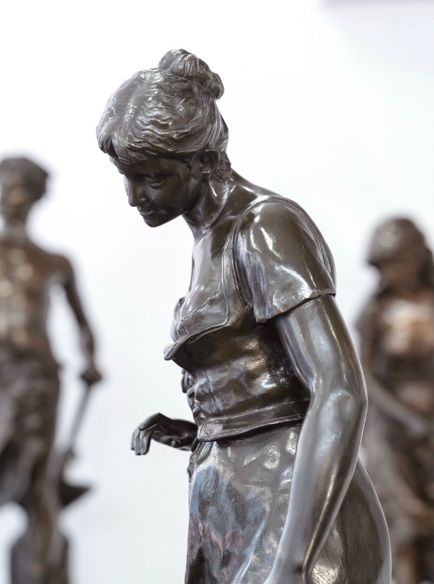 Sculpture - The Return Of The Swallows , Emile Joseph Nestor Carlier (1849-1927) - Bronze -photo-1