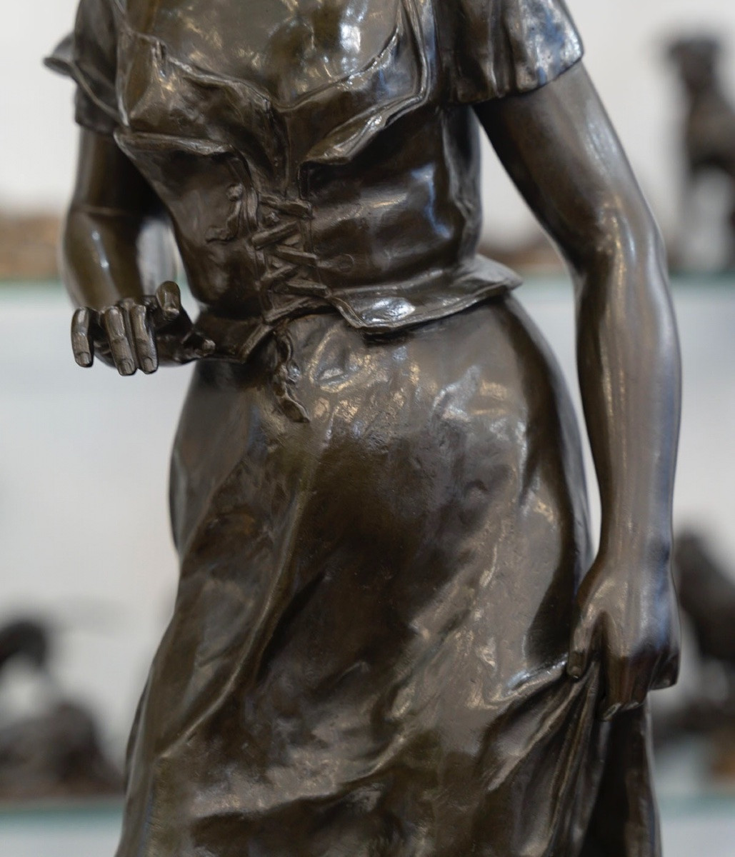 Sculpture - The Return Of The Swallows , Emile Joseph Nestor Carlier (1849-1927) - Bronze -photo-2