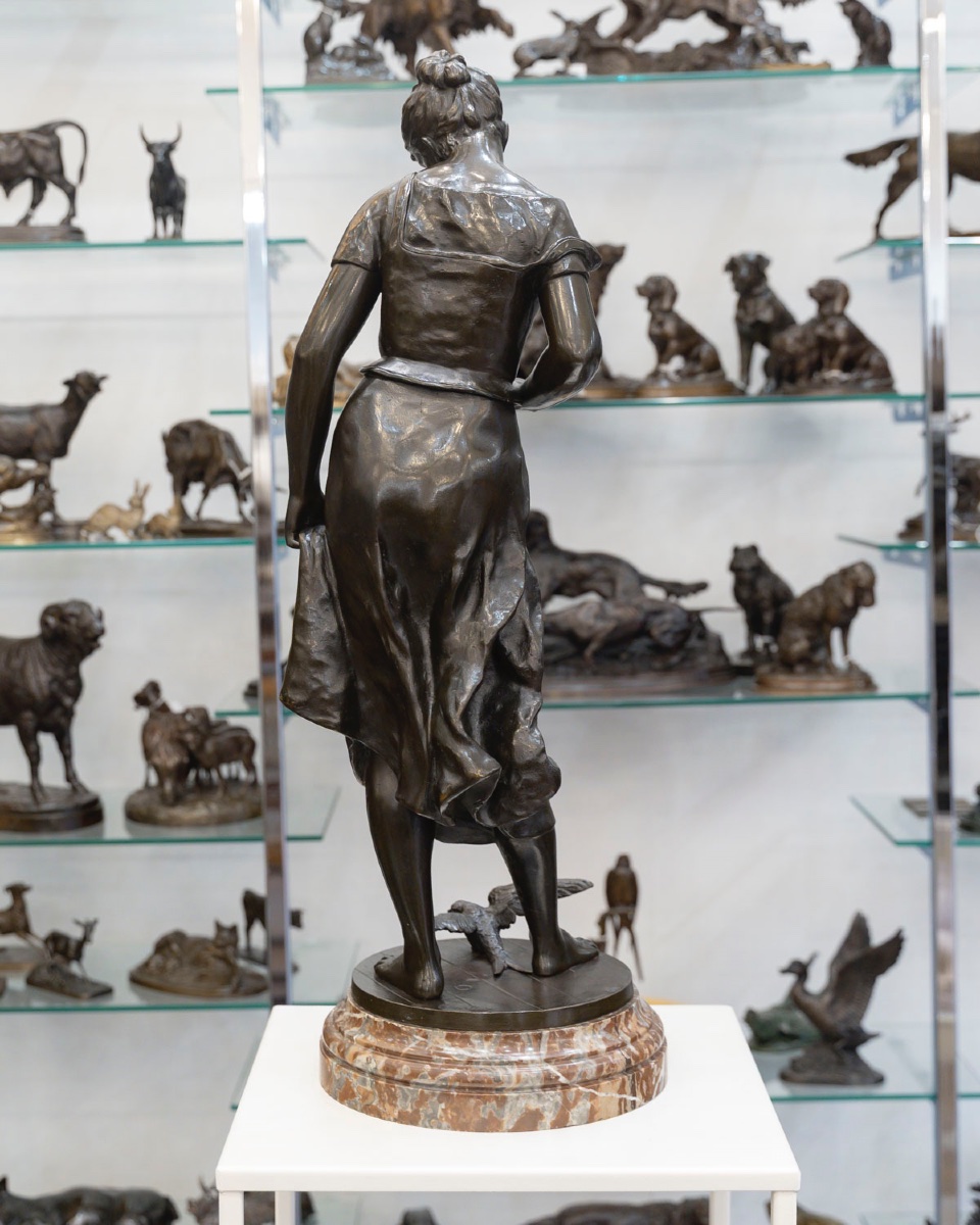 Sculpture - The Return Of The Swallows , Emile Joseph Nestor Carlier (1849-1927) - Bronze -photo-3