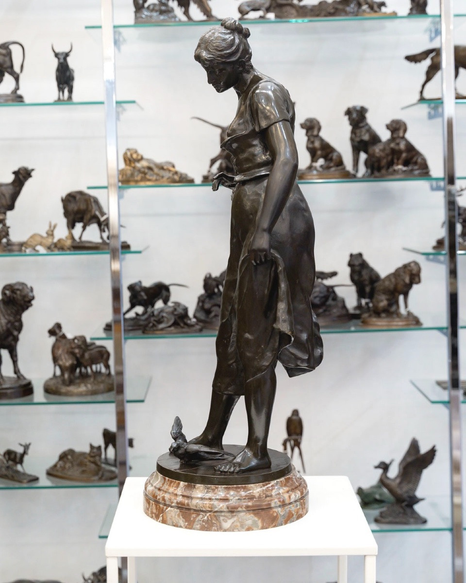 Sculpture - The Return Of The Swallows , Emile Joseph Nestor Carlier (1849-1927) - Bronze -photo-4