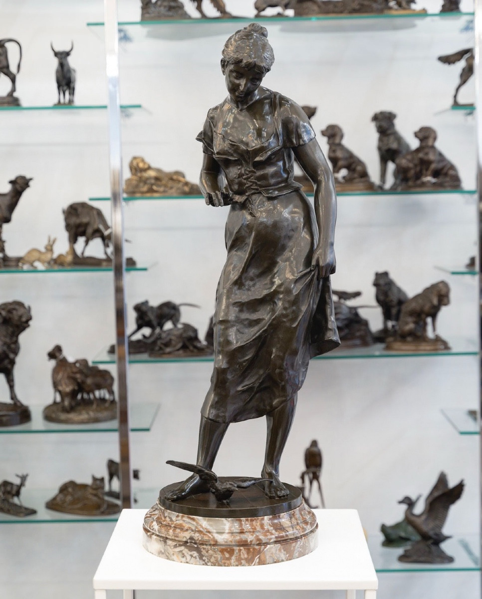 Sculpture - The Return Of The Swallows , Emile Joseph Nestor Carlier (1849-1927) - Bronze 