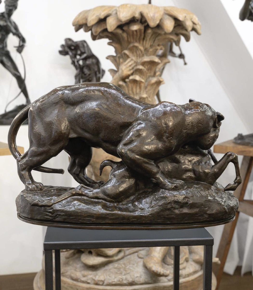 Sculpture - Tigre Surprenant Une Antilope , Antoine - Louis Barye , F.Barbedienne - Bronze-photo-2