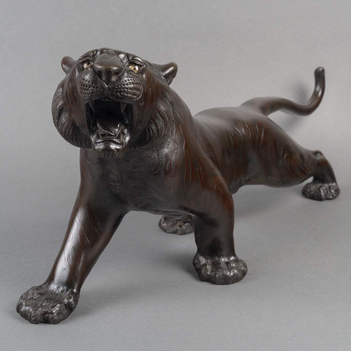 Sculpture - Le Tigre Rugissant , Omori Mitsumoto Dit Kôgen - Bronze -photo-2
