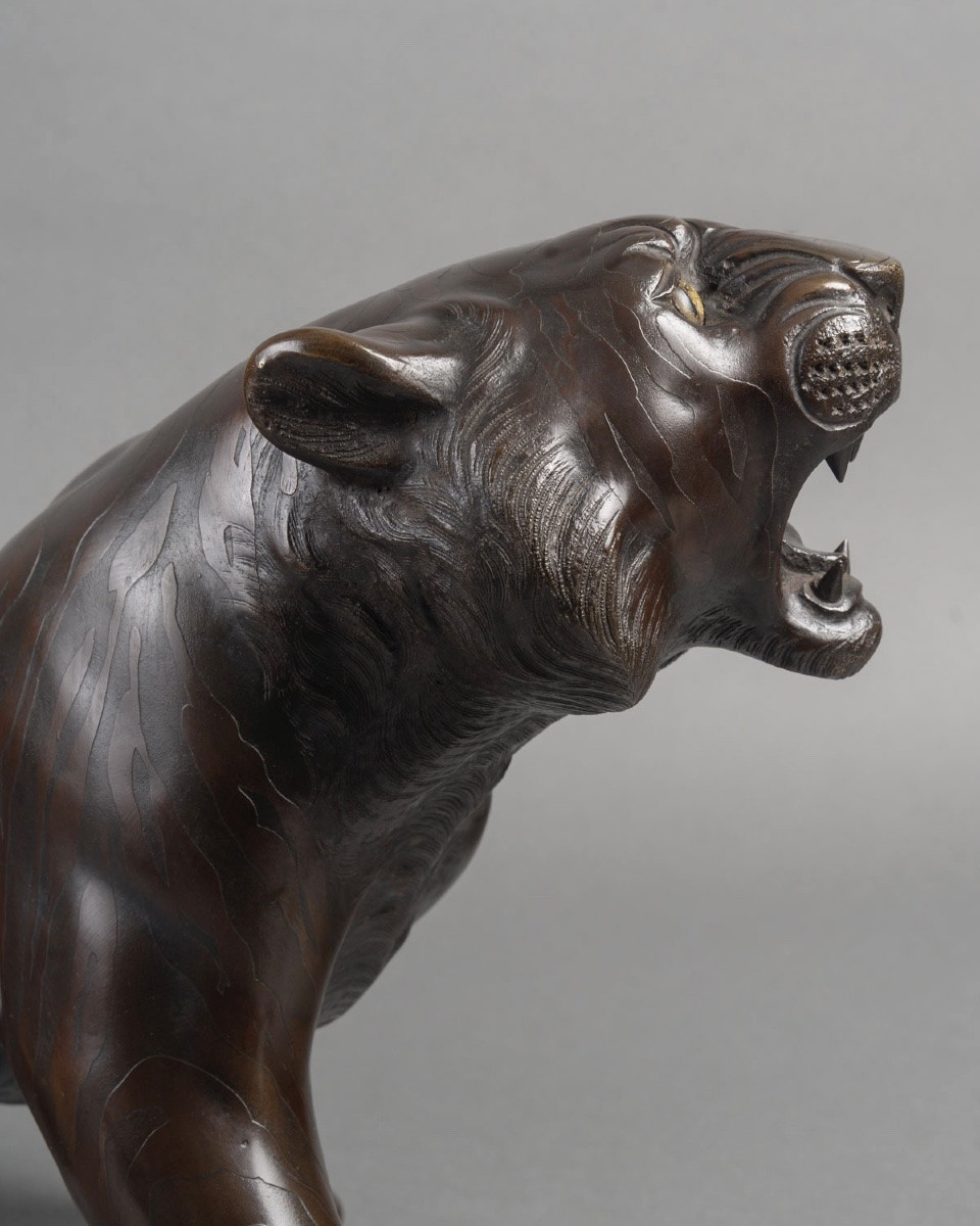Sculpture - Le Tigre Rugissant , Omori Mitsumoto Dit Kôgen - Bronze -photo-3