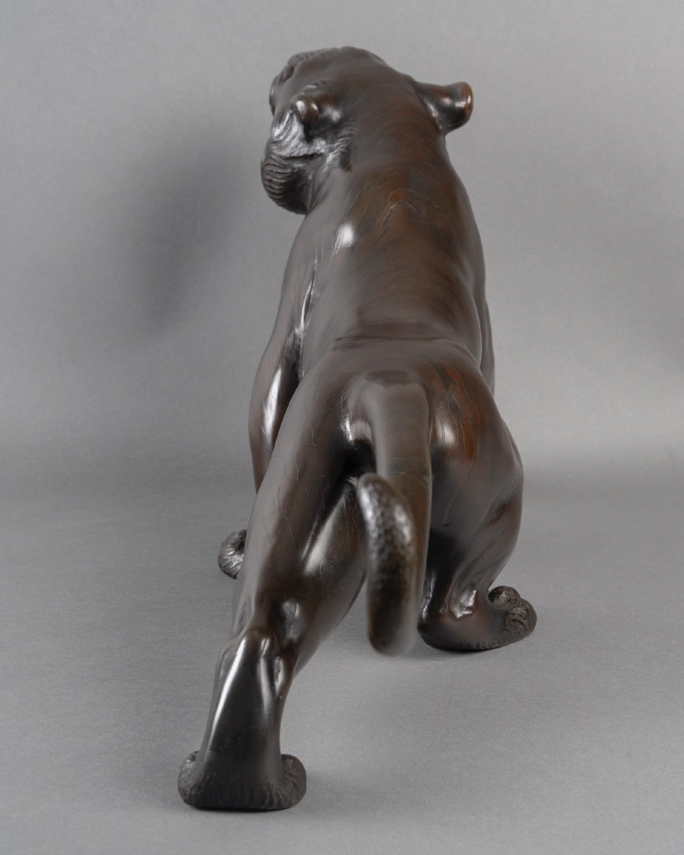 Sculpture - Le Tigre Rugissant , Omori Mitsumoto Dit Kôgen - Bronze -photo-6