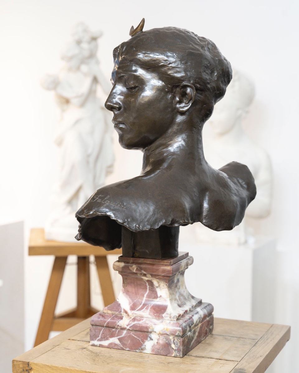 Sculpture - Bust , Diana The Huntress By Alexandre Falguière (1831-1900) - Bronze-photo-3