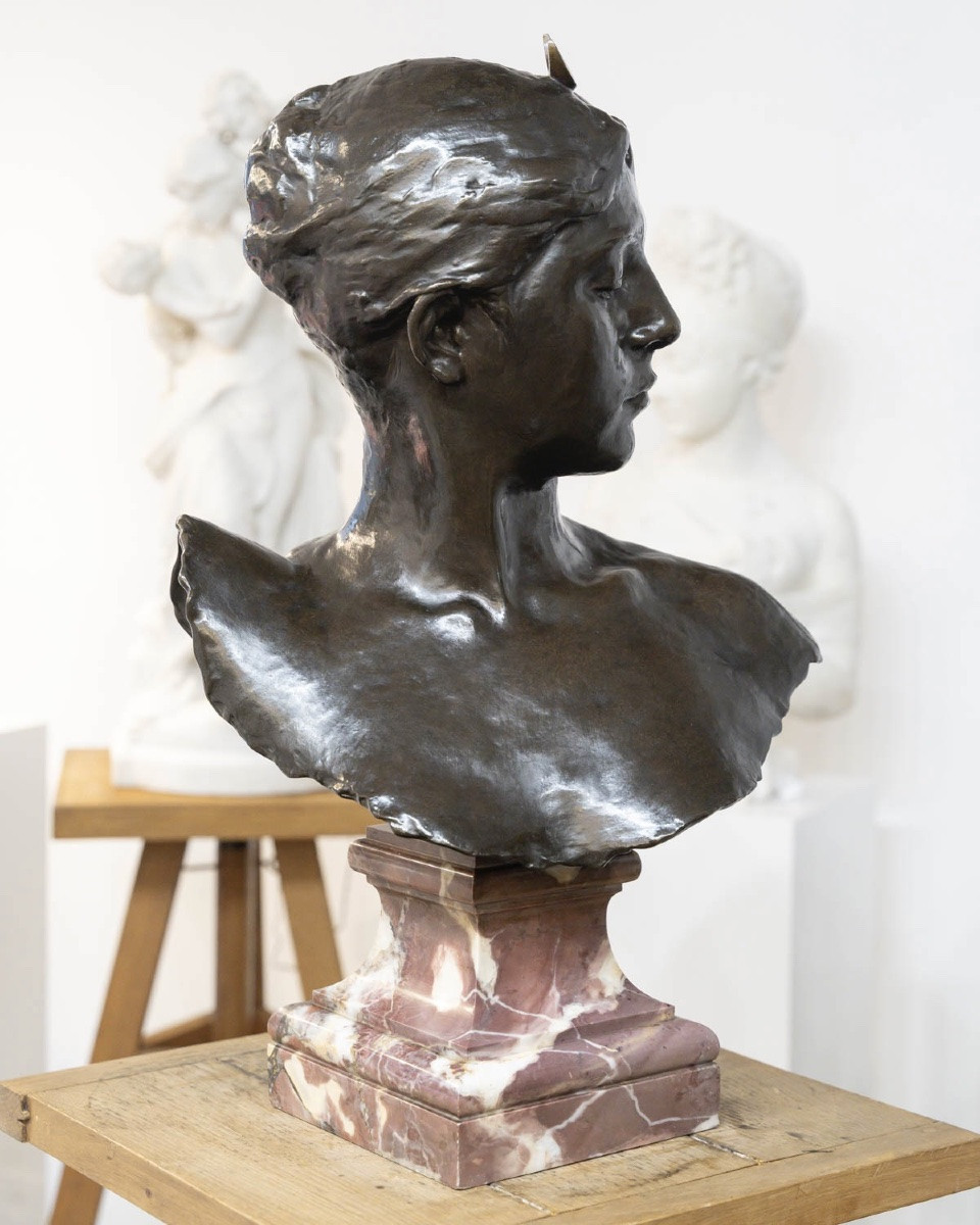 Sculpture - Bust , Diana The Huntress By Alexandre Falguière (1831-1900) - Bronze-photo-3