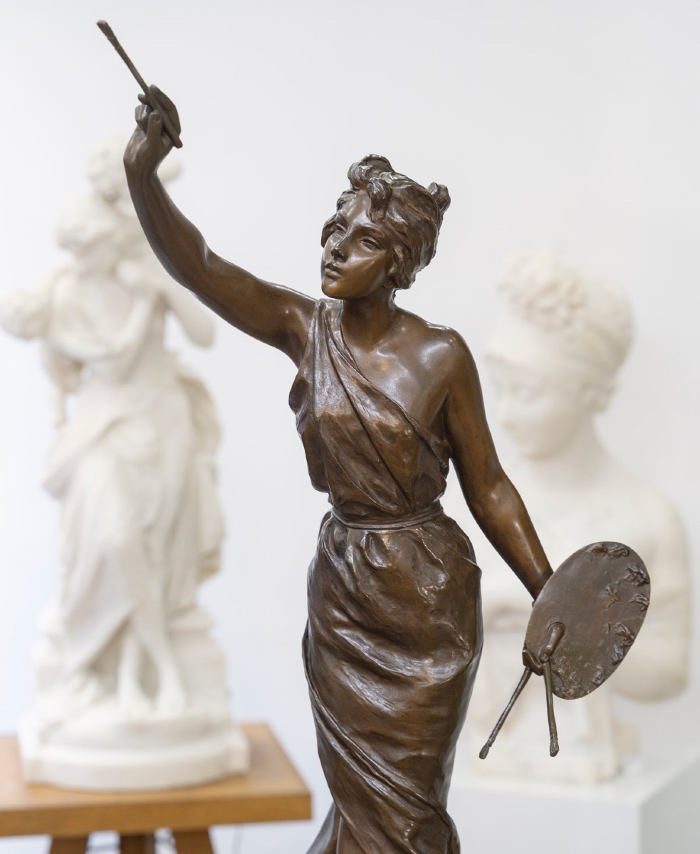 Sculpture - The Love Of Art , Emmanuel Villanis (1858-1914) - Bronze-photo-2