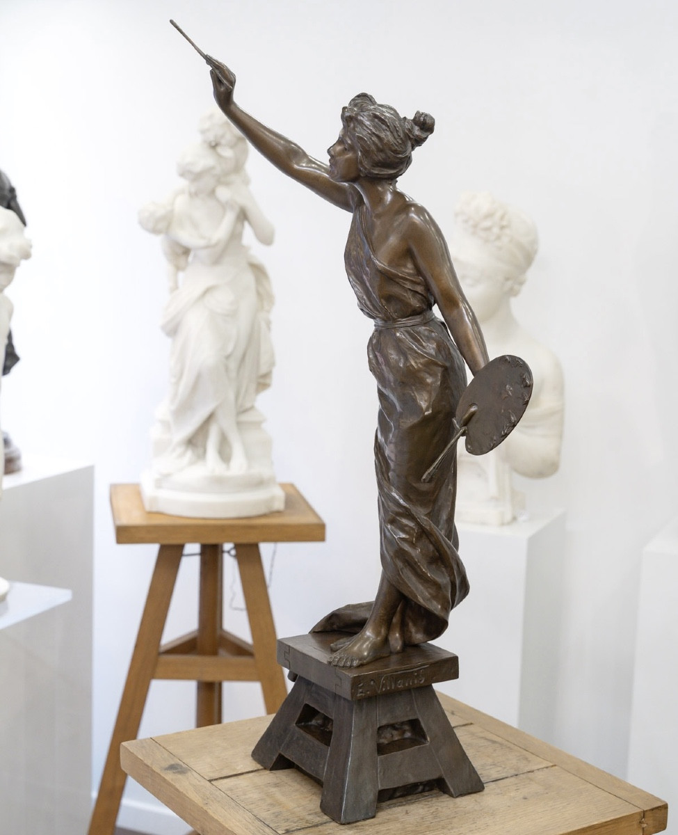 Sculpture - The Love Of Art , Emmanuel Villanis (1858-1914) - Bronze-photo-3