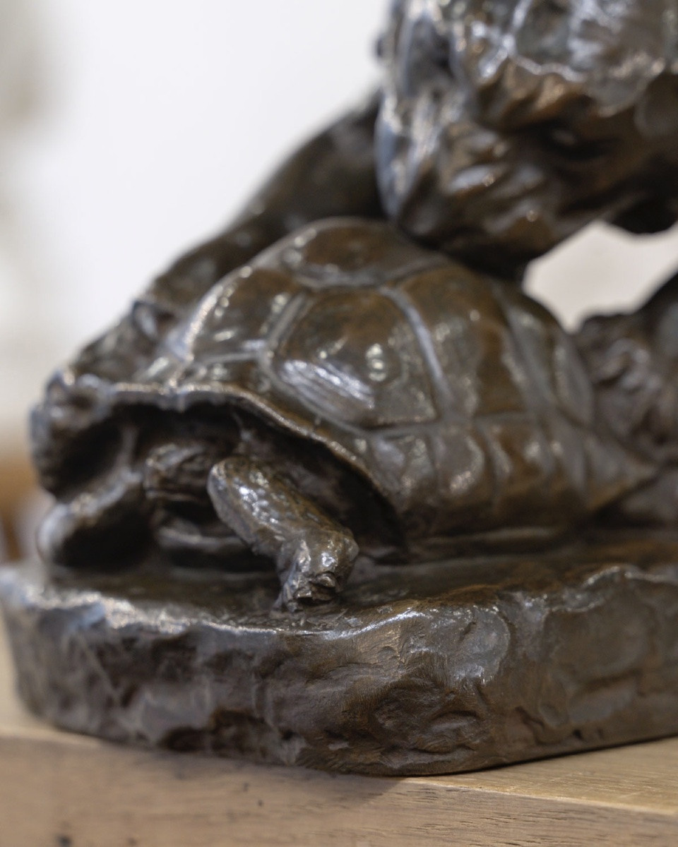 Bronze Group Sculpture , The Tiger And The Tortoise , Georges Gardet (1863-1939) -photo-4
