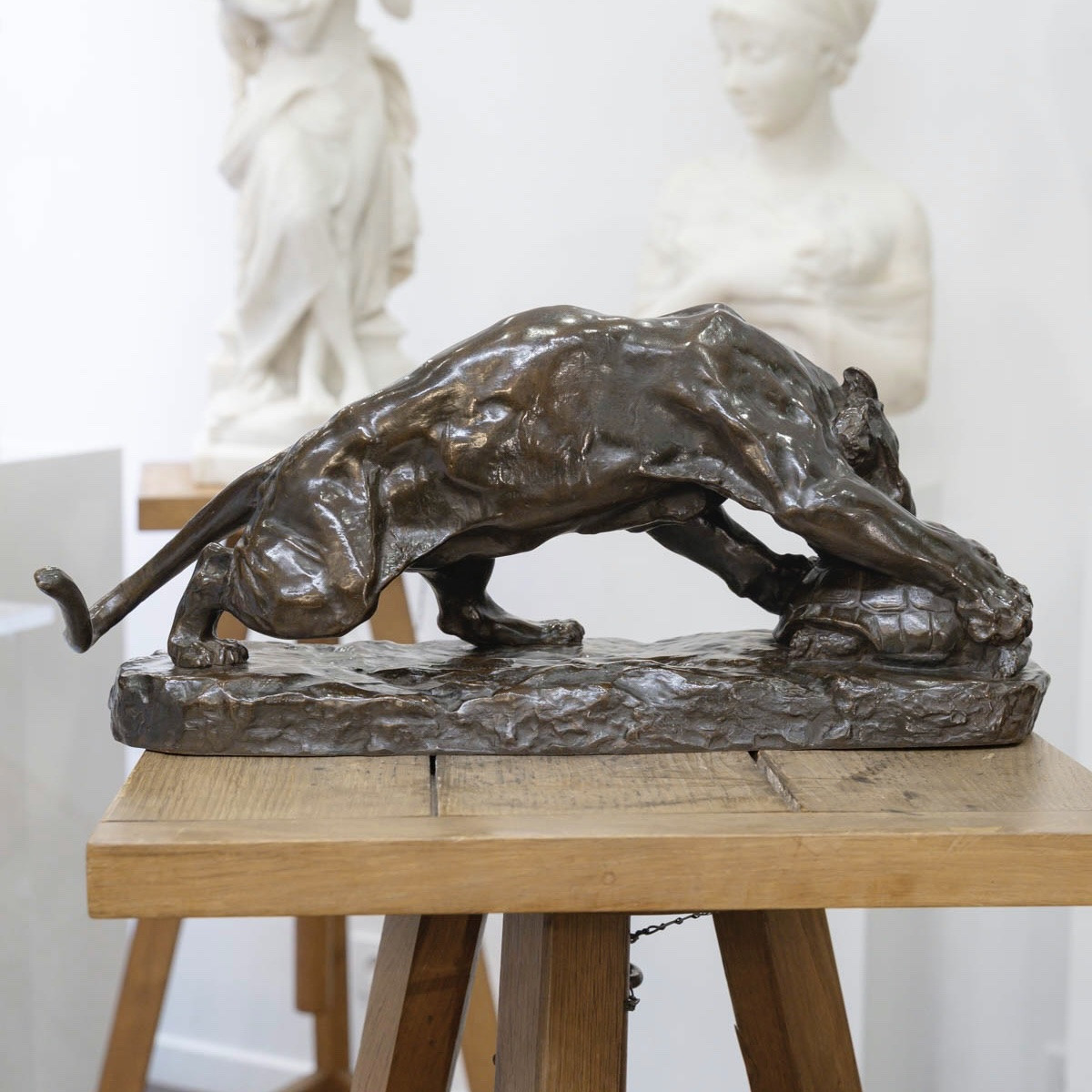 Bronze Group Sculpture , The Tiger And The Tortoise , Georges Gardet (1863-1939) -photo-2