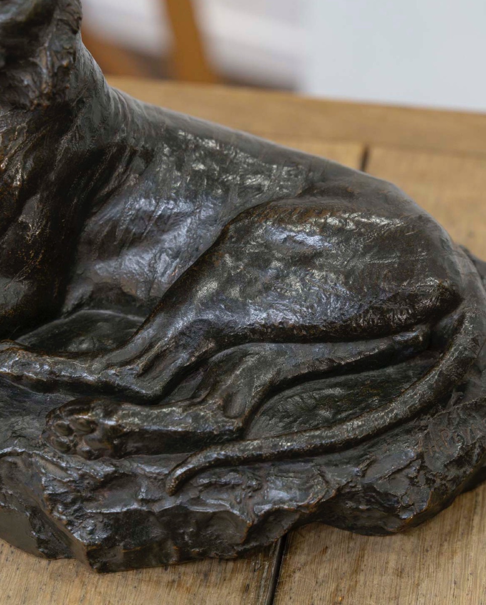 Sculpture - The Reclining Tiger , François Auguste Hippolyte Peyrol (1856-1929) - Bronze -photo-3