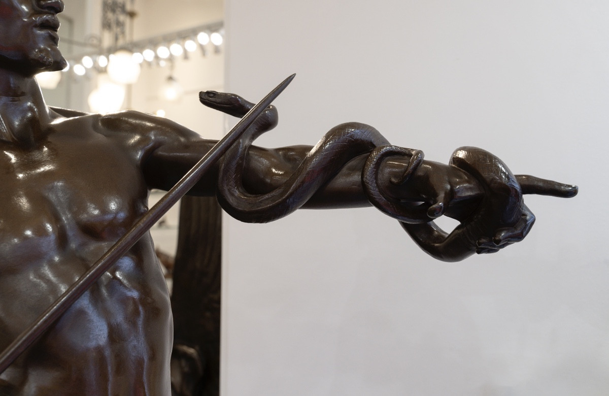 Sculpture - The Snake Charmer , Eugene Marioton (1857-1933) - Bronze -photo-4