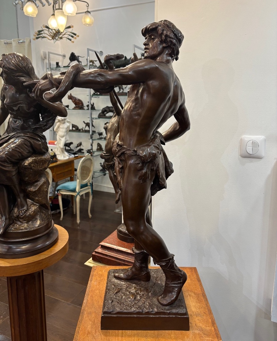 Sculpture - The Snake Charmer , Eugene Marioton (1857-1933) - Bronze -photo-3