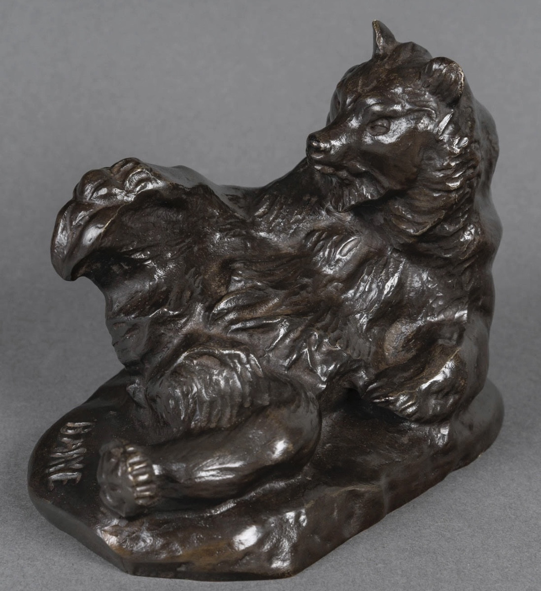 Sculpture - Reclining Bear , Antoine-louis Barye (1795-1875) - Bronze 