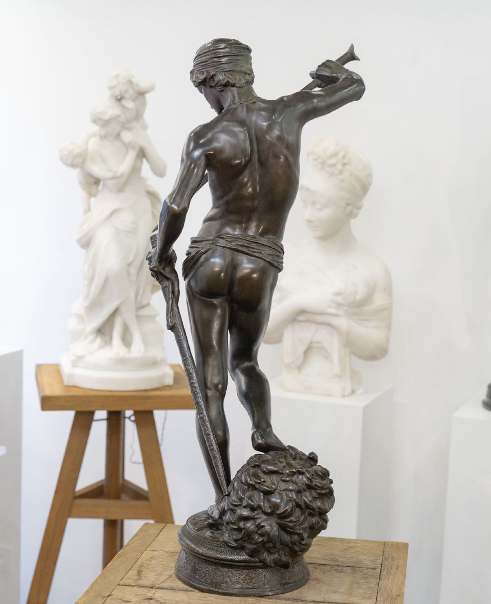 Sculpture - David Vainqueur De Goliath , Marius - Jean - Antonin Mercié (1845-1916) - Bronze -photo-1