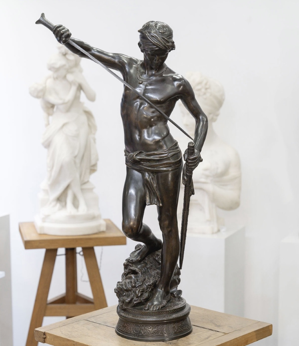 Sculpture - David Vainqueur De Goliath , Marius - Jean - Antonin Mercié (1845-1916) - Bronze 