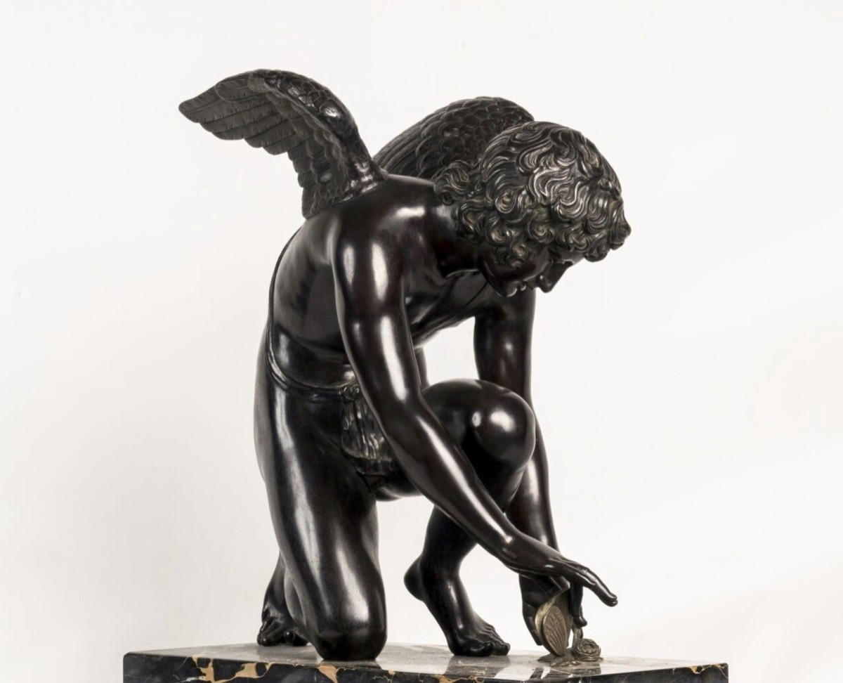 Sculpture - L' Amour Saisissant Un Papillon , Antoine Denis Chaudet (1763-1810) - Bronze -photo-4