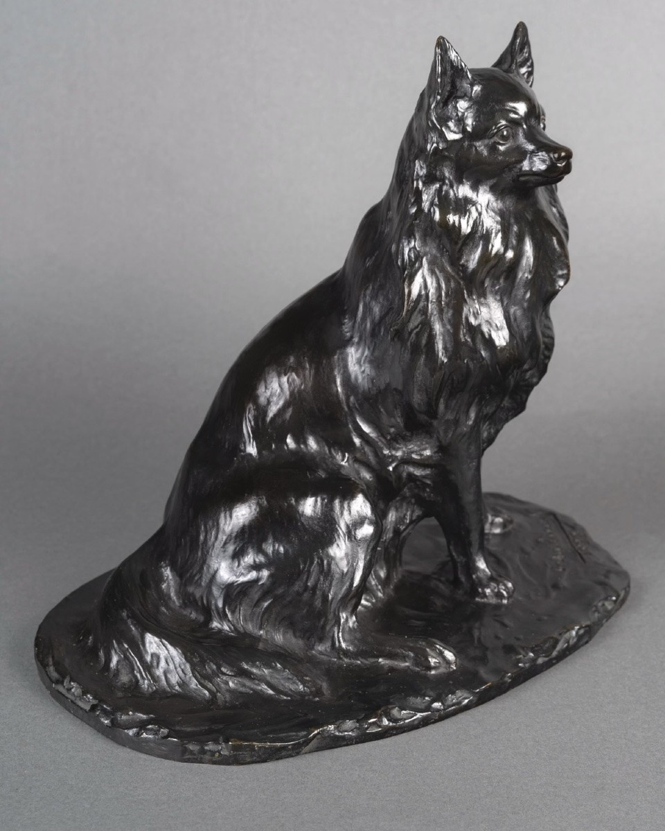 Sculpture - Seated Pet Dog , Georges Malissard (1877-1942) Bronze-photo-2