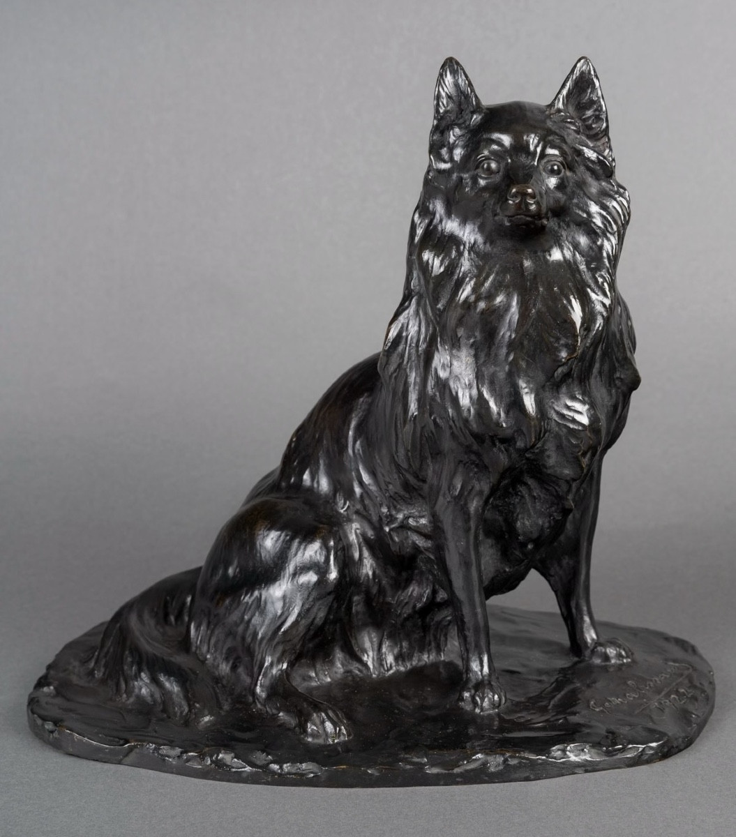 Sculpture - Seated Pet Dog , Georges Malissard (1877-1942) Bronze