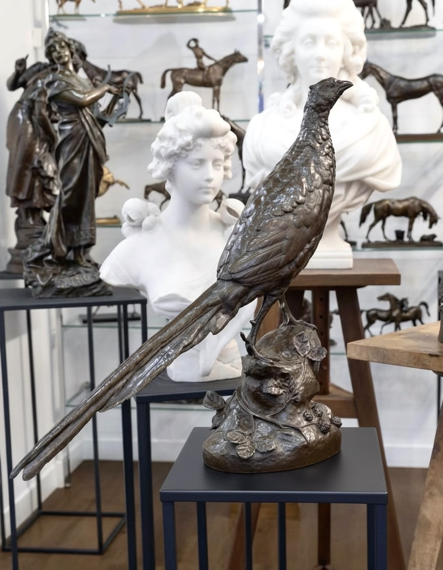 Sculpture - Pheasant On A Rock , Leon Bureau (1866-1906) - Bronze -photo-2