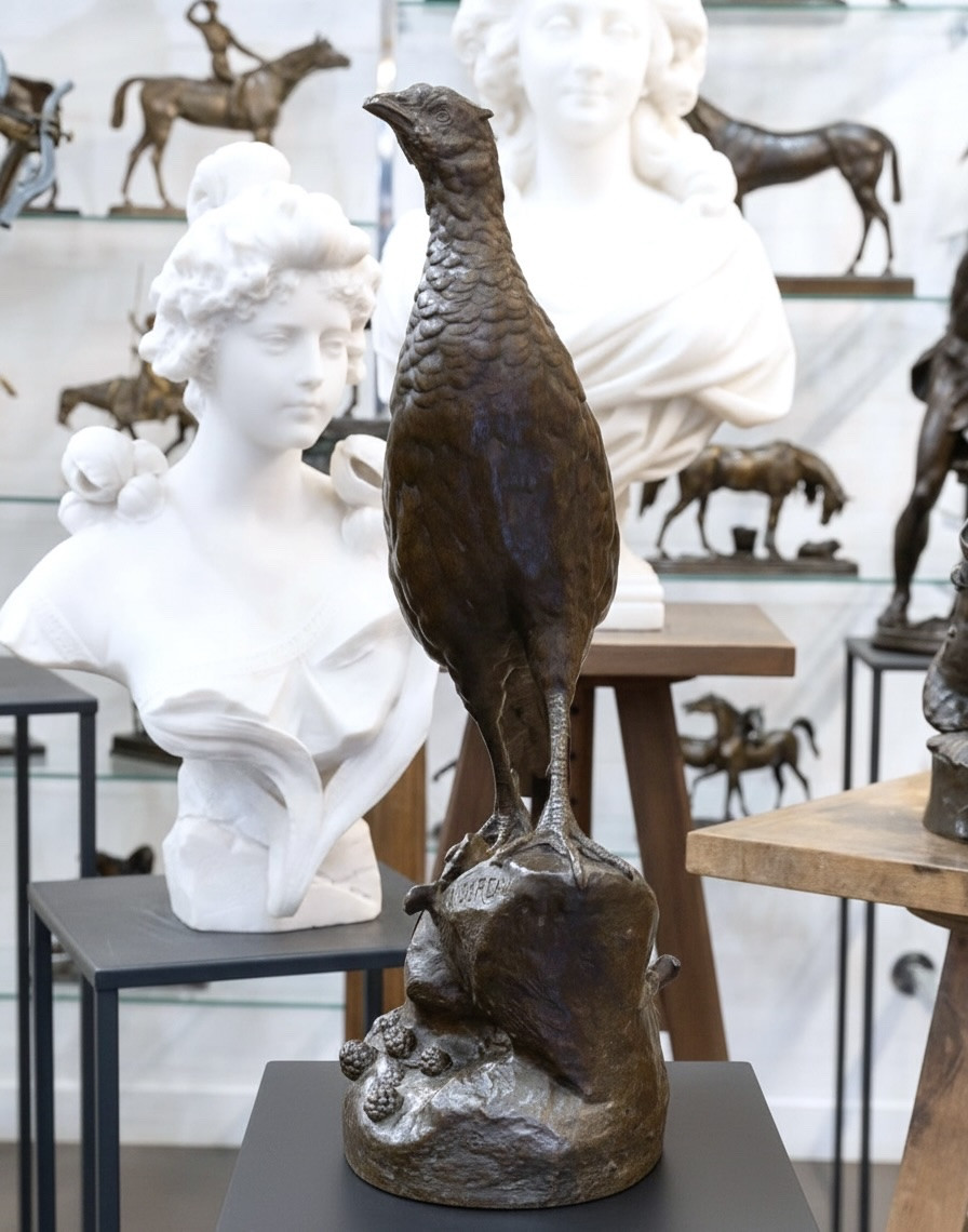 Sculpture - Pheasant On A Rock , Leon Bureau (1866-1906) - Bronze -photo-3