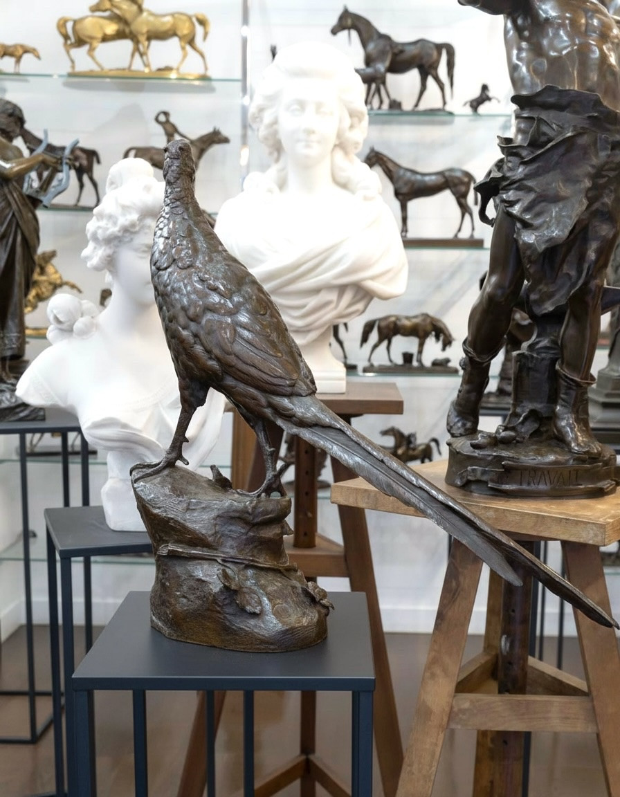 Sculpture - Pheasant On A Rock , Leon Bureau (1866-1906) - Bronze -photo-1