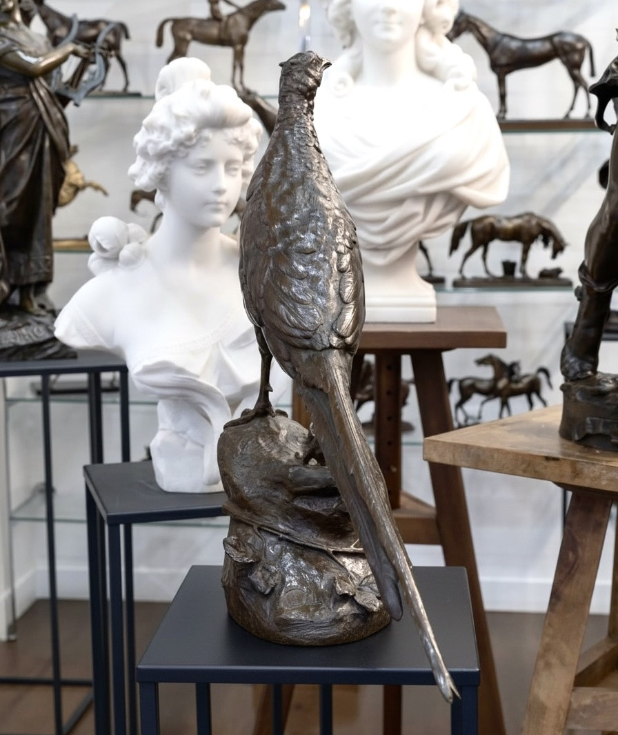 Sculpture - Pheasant On A Rock , Leon Bureau (1866-1906) - Bronze -photo-2