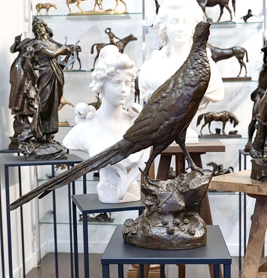 Sculpture - Pheasant On A Rock , Leon Bureau (1866-1906) - Bronze 