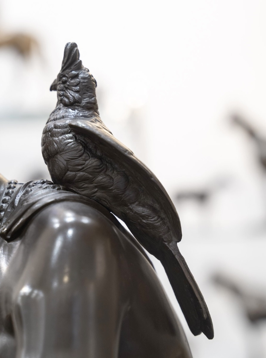Sculpture - Femme Au Perroquet , Louis Sauvageau (1822-1874) - Bronze -photo-4