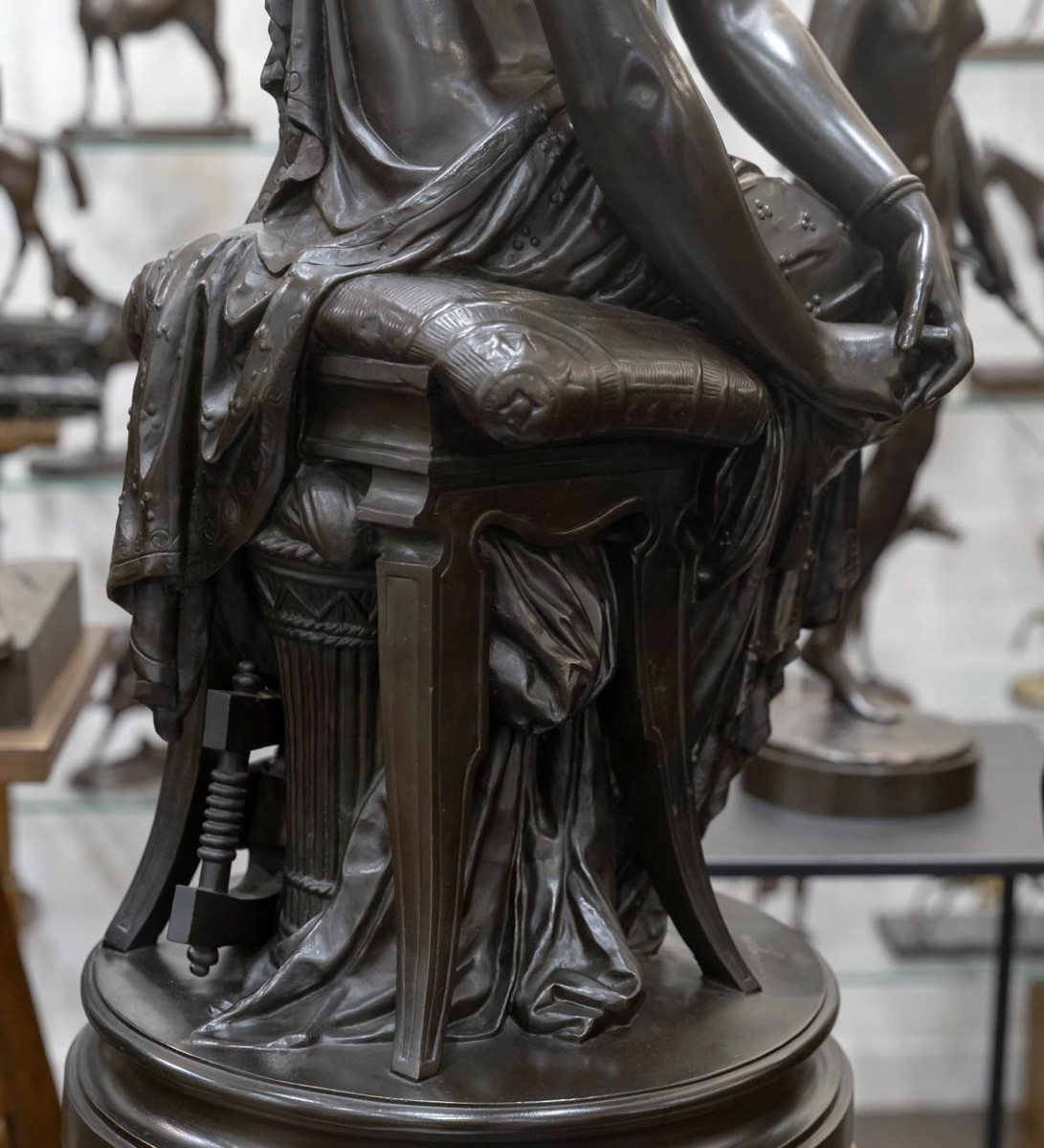 Sculpture - Femme Au Perroquet , Louis Sauvageau (1822-1874) - Bronze -photo-2