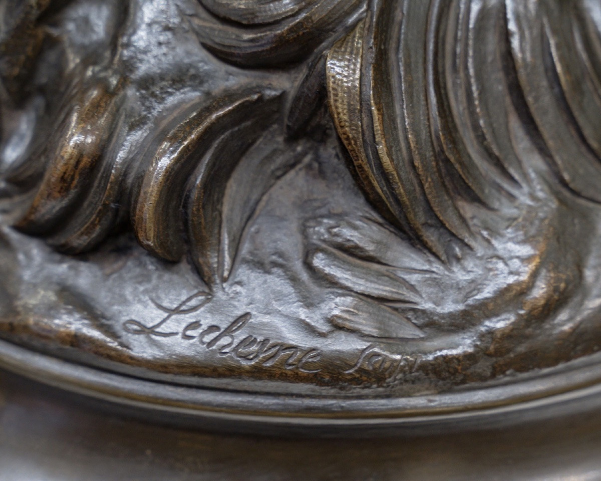 Sculpture - Le Combat de Coqs , Auguste Lechesne (1815-1888) - Bronze -photo-7