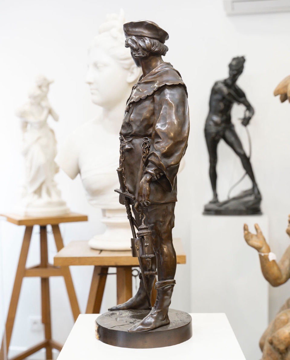 Sculpture - A 14th Century Scholar , Emile Louis Picault (1833–1922) - Bronze-photo-4