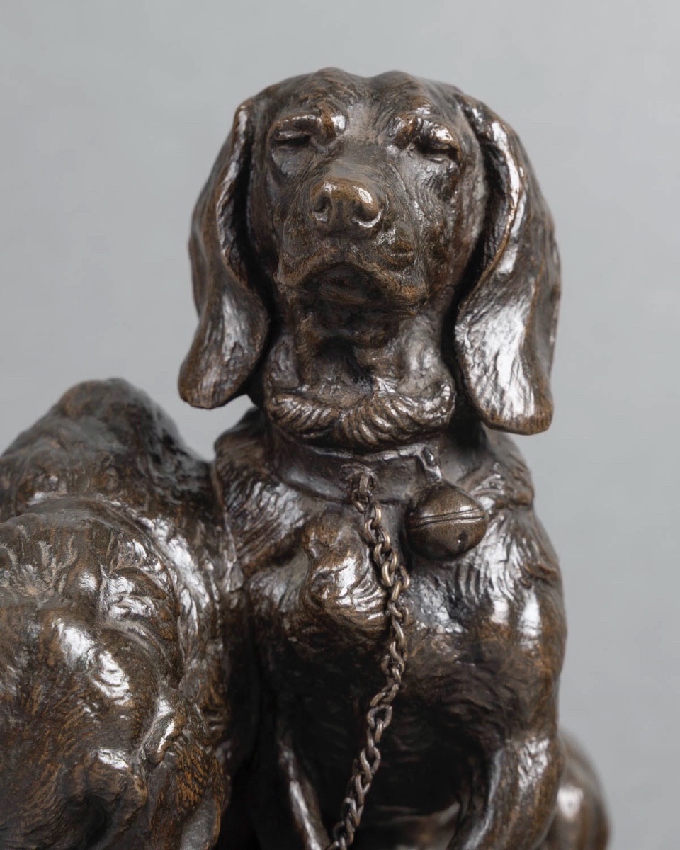 SCULPTURE - LES DEUX BASSETS , RAVAGEOT ET RAVAGEODE PAR EMMANUEL FRÉMIET (1824 -1910) - BRONZE-photo-3
