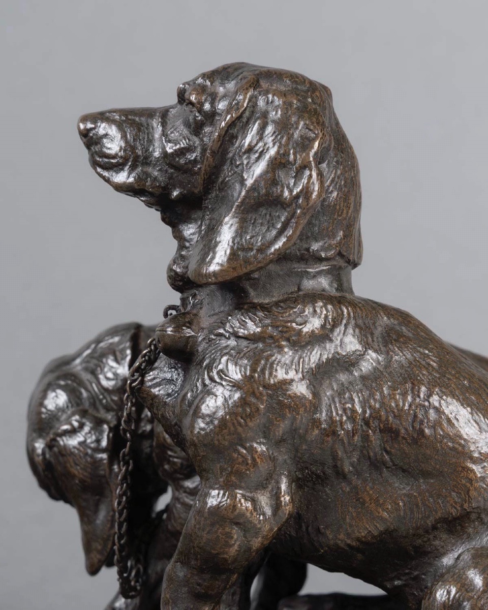 SCULPTURE - LES DEUX BASSETS , RAVAGEOT ET RAVAGEODE PAR EMMANUEL FRÉMIET (1824 -1910) - BRONZE-photo-4