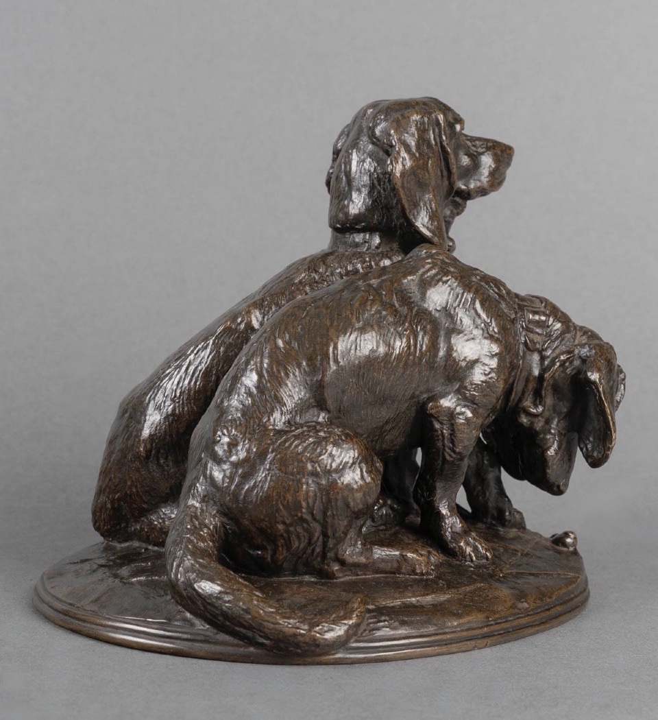 SCULPTURE - LES DEUX BASSETS , RAVAGEOT ET RAVAGEODE PAR EMMANUEL FRÉMIET (1824 -1910) - BRONZE-photo-2