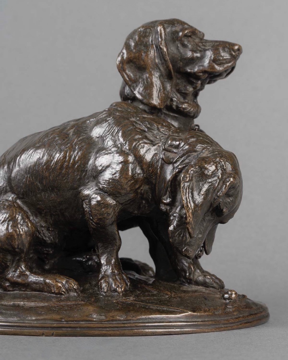 SCULPTURE - LES DEUX BASSETS , RAVAGEOT ET RAVAGEODE PAR EMMANUEL FRÉMIET (1824 -1910) - BRONZE-photo-4