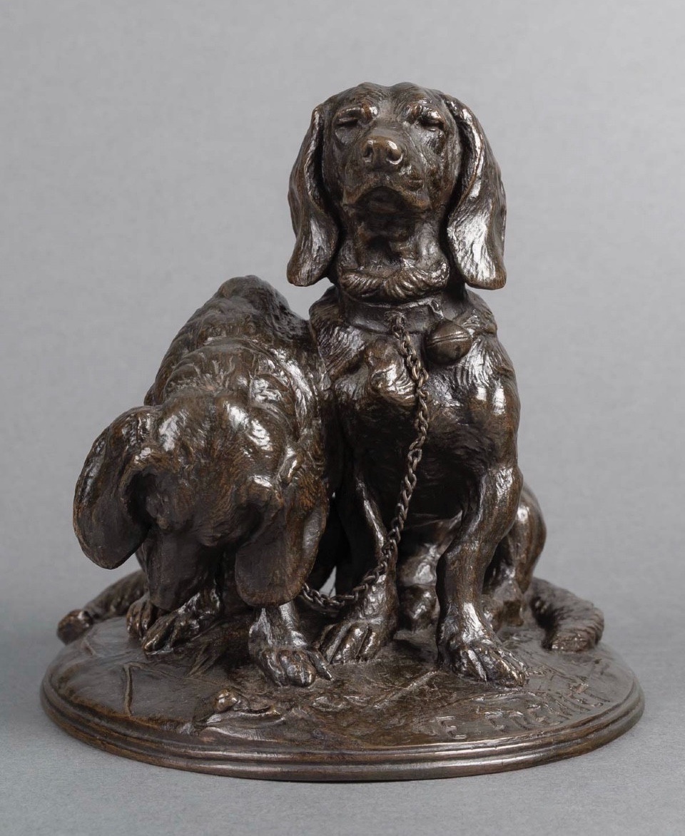 SCULPTURE - LES DEUX BASSETS , RAVAGEOT ET RAVAGEODE PAR EMMANUEL FRÉMIET (1824 -1910) - BRONZE