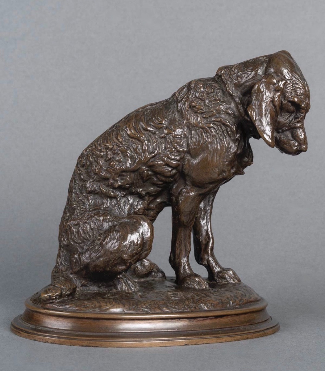 SCULPTURE - LE CHIEN BOUDEUR , EMMANUEL FRÉMIET (1824-1910) - BRONZE-photo-3
